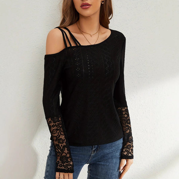 Euro-American Asymmetric Off-Shoulder Lace Coat