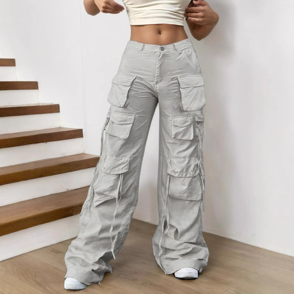 American Multi-Pocket Wide-Leg Casual Pants