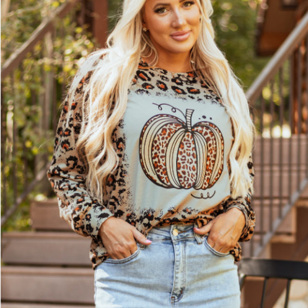 Brown Pumpkin Leopard Print Sweatshirt