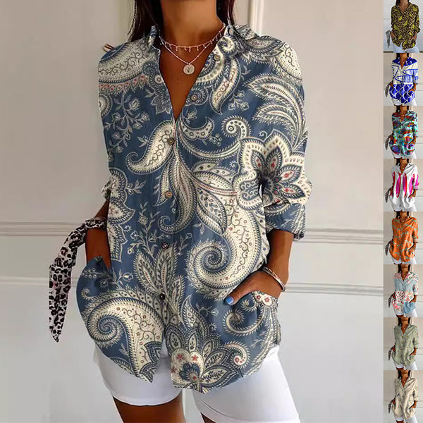 Floral Print Long Sleeve Shirt with Stand Collar