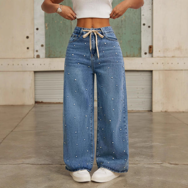 High-Waist Loose Straight Wide-Leg Mop Pants