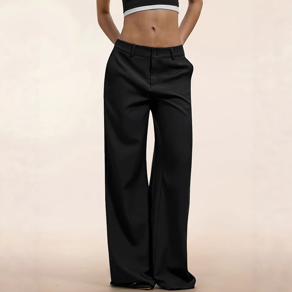 Black Wide-Leg Casual Suit Pants
