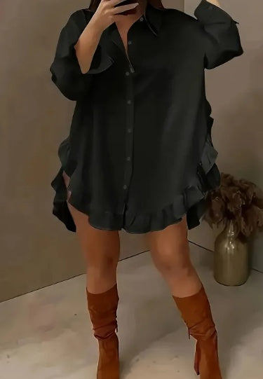 Hem Ruffled Casual Long Sleeve Shirt