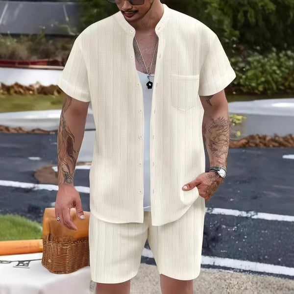 Men's Shirt Casual Henry Collar Pocket