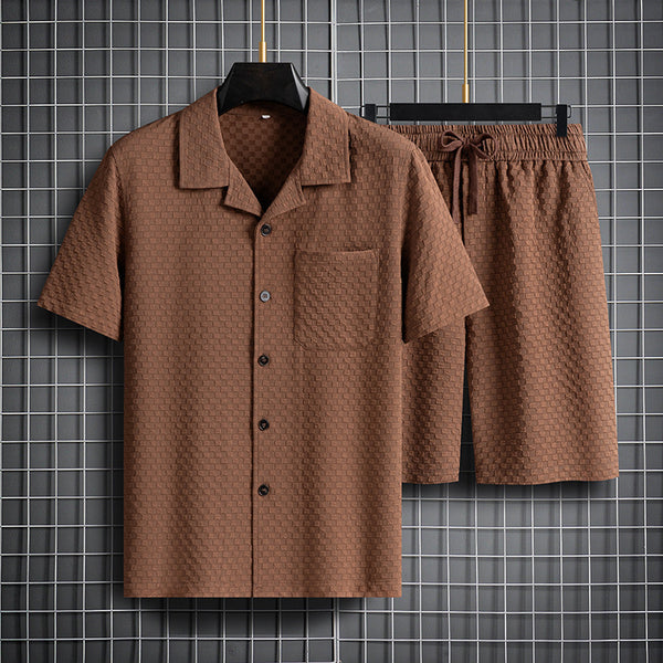 Men's Lapel Short Sleeve Shirt & Shorts Two-Piece Set