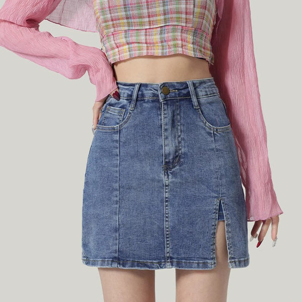 High-Waist Slim Denim Mini Skirt